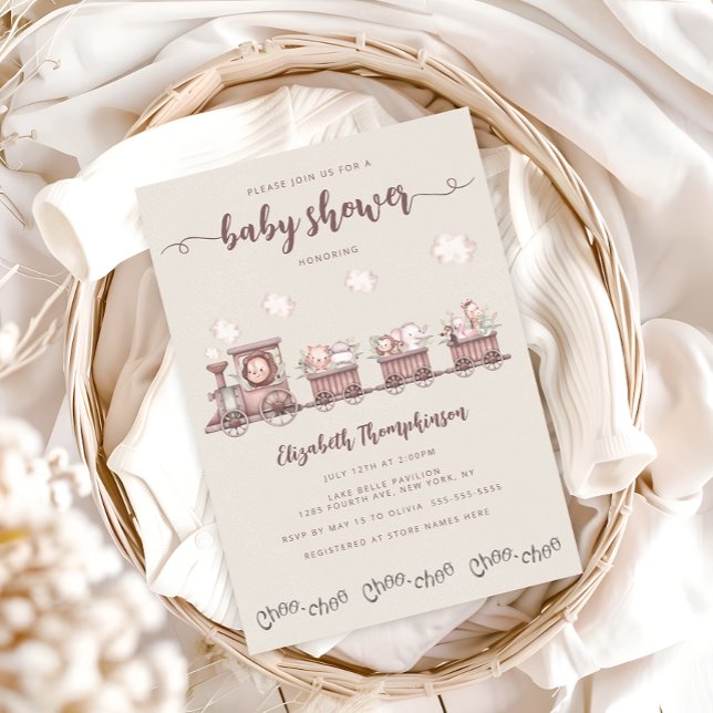 Invitación Los animales del bebé de Safari Cute entrenan Baby (Subido por el creador)