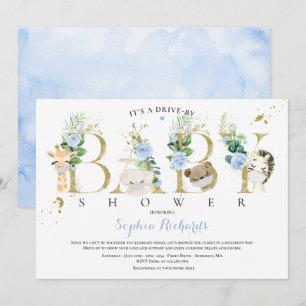 Invitación Los Animales Safari Conducen Por Baby Shower Green