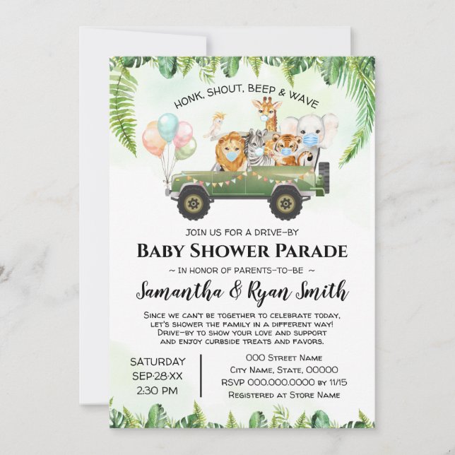 Invitación Los animales Safari manejan por Baby Shower Jungla (Anverso)
