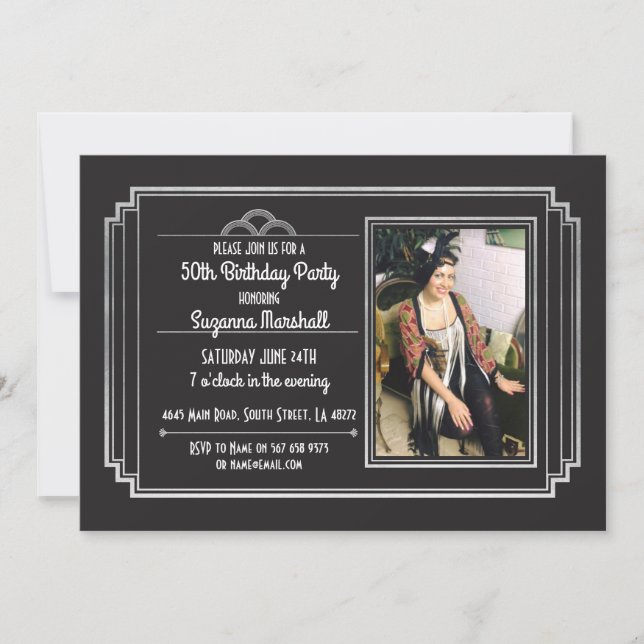 Invitación Los años 20 de la fiesta de cumpleaños de Gatsby (Anverso)