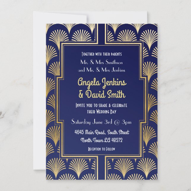 Invitación los años 20 marina de guerra y boda de Gatsby de (Anverso)