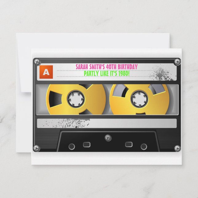 Invitación los años 80 inspiraron cumpleaños (Anverso)