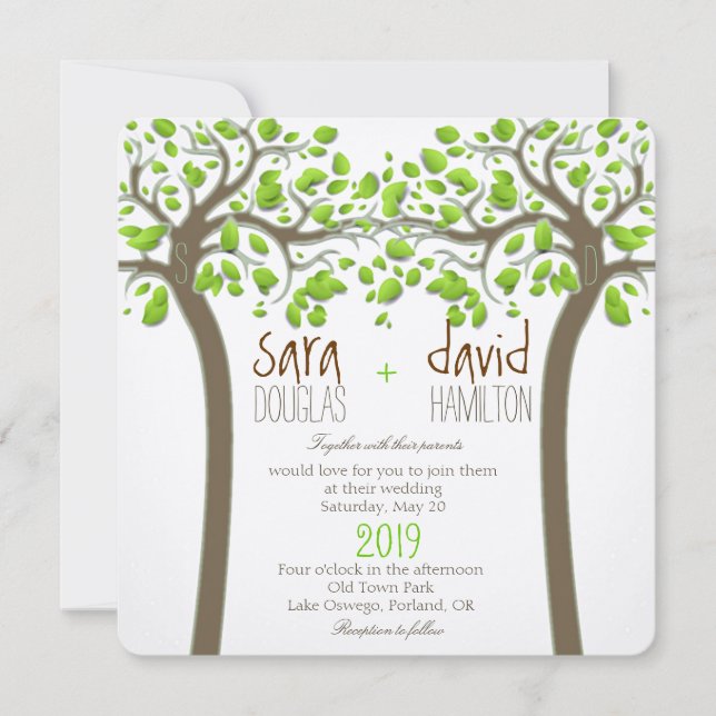 Invitación Los árboles de las manos aman al Boda ecológico rú (Anverso)