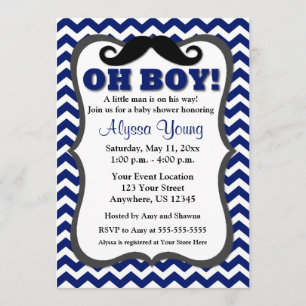 Invitación Los azules marinos Chevron Baby Shower del bigote