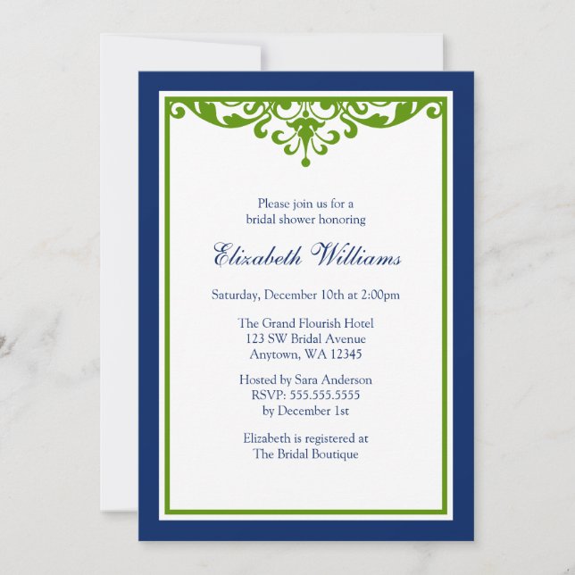 Invitación Los azules marinos y el verde prosperan la ducha (Anverso)