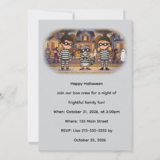 Invitación Los Bandidos Mapaches de Halloween
