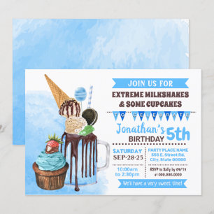 Invitación Los batidos extremos de helados cumpleaños azul ba