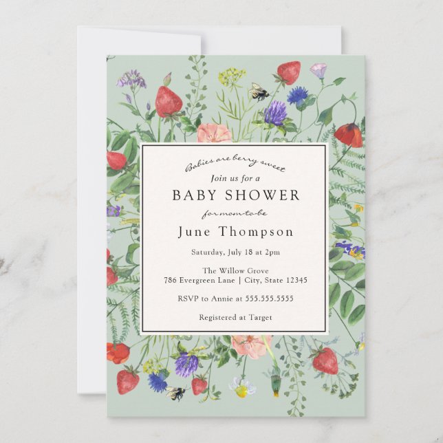 Invitación Los bebés son Baby Shower Berry Sweet Wildflower (Anverso)