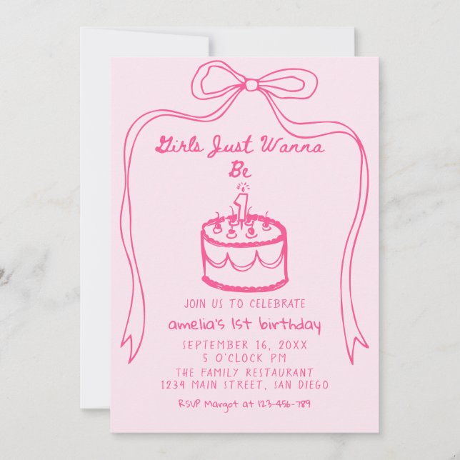 Invitación Los chicas solo quieren ser un primer cumpleaños (Anverso)