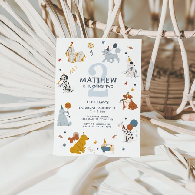 Invitación Los chicos adoran a los perros.................... (Boys Cute Dog 2nd Birthday Invite)