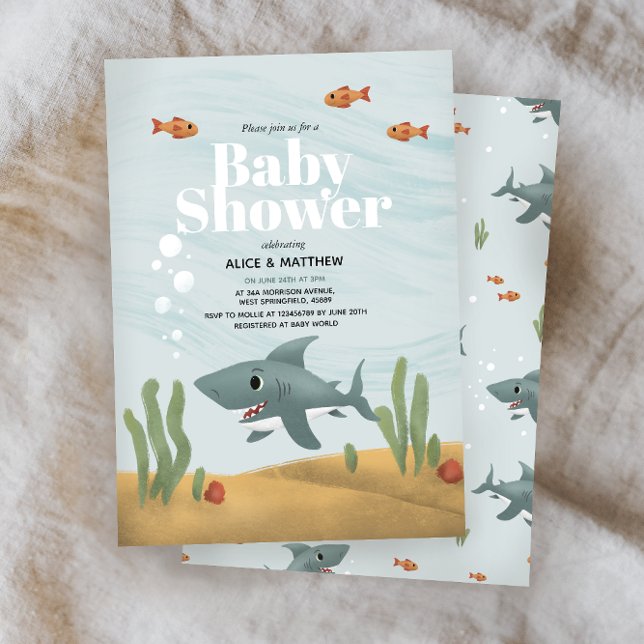 Invitación Los chicos cute el Baby Shower del tiburón marino  (Subido por el creador)