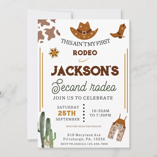 Invitación Los chicos no son mi primer Rodeo Cowboy segundo c (Anverso)