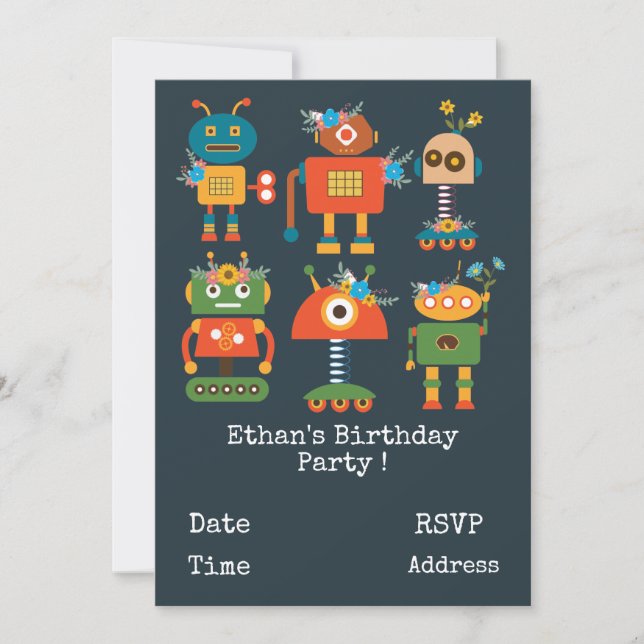 Invitación Los chicos robots adorables fiestas de cumpleaños (Anverso)