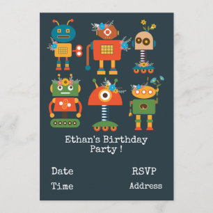 Invitación Los chicos robots adorables fiestas de cumpleaños
