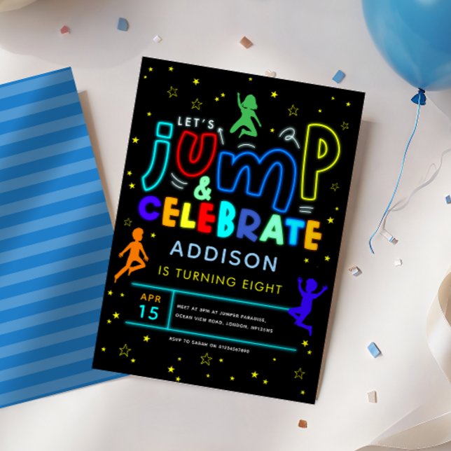 Invitación Los chicos saltan y saltan a la Neon Trampoline Cu (Subido por el creador)