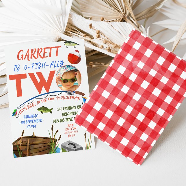 Invitación Los Chicos Se Arrojan Con Diversión Ofishally Dos  (Boys Ofishally Two Birthday Invitation Template With Photo, Fishing 2nd Birthday Invitation, Ofishal)