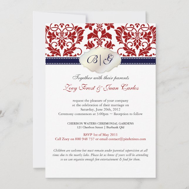 Invitación Los colores de PixDezines Tanza Damask/DIY!!! (Anverso)