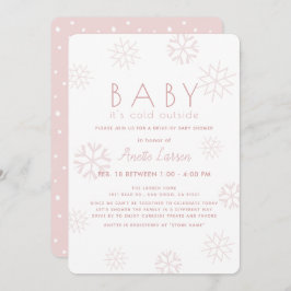 Invitación Los copos de nieve beben su Baby Shower rosa frío