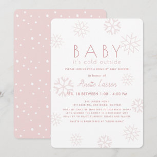 Invitación Los copos de nieve beben su Baby Shower rosa frío