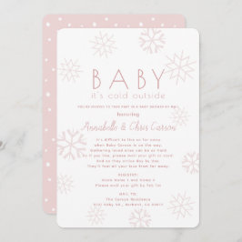 Invitación Los copos de nieve beben su Baby Shower rosa frío 
