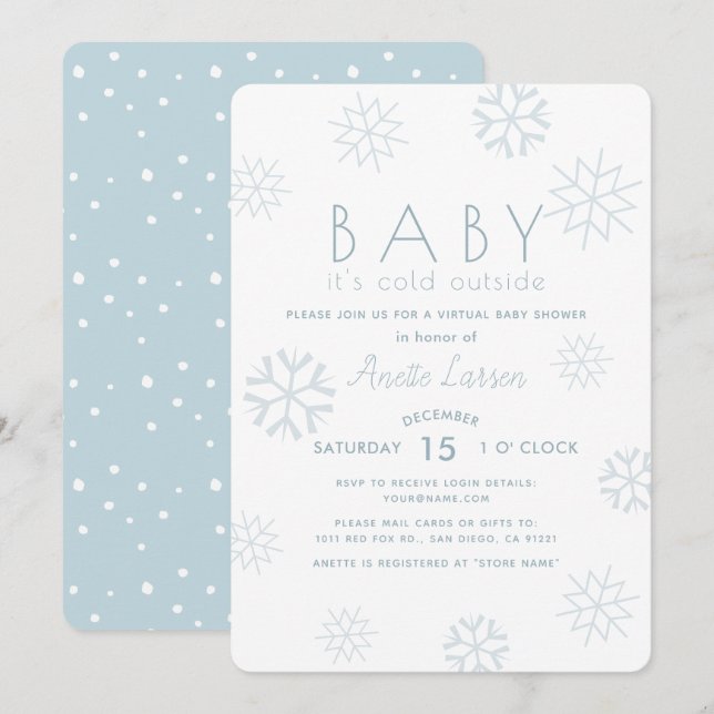 Invitación Los copos de nieve beben su Baby Shower virtual az (Anverso / Reverso)