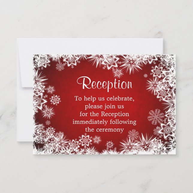 Invitación Los copos de nieve blancos en la recepción roja (Anverso)