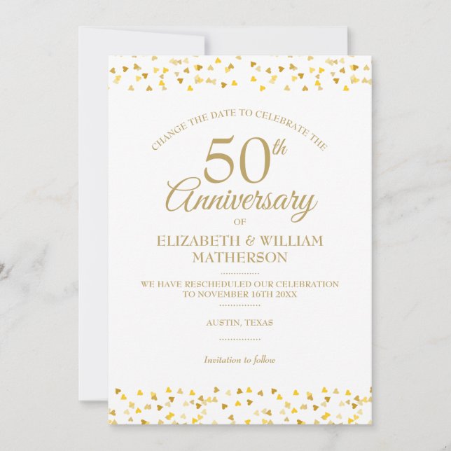 Invitación Los corazones dorados del 50 aniversario cambian l (Anverso)
