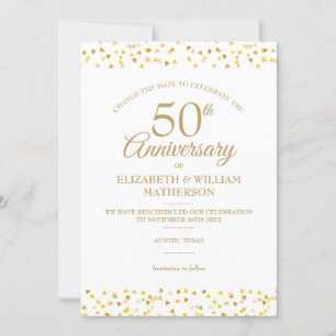 Invitación Los corazones dorados del 50 aniversario cambian l