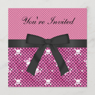 Invitación Los cráneos lindos y el cumpleaños rosado de los