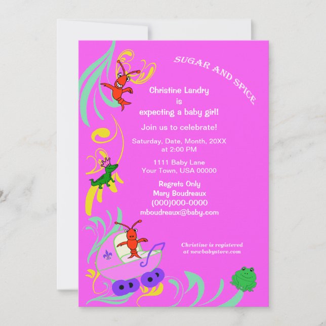 Invitación Los Critters lindos de Cajun es un chica Baby (Anverso)