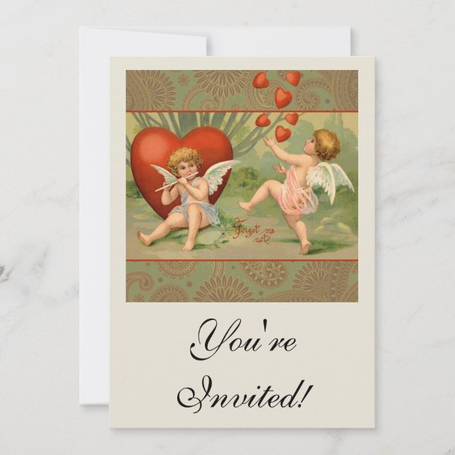 Invitación Los Cupidos de San Valentín aman la antigua cosech (Anverso)