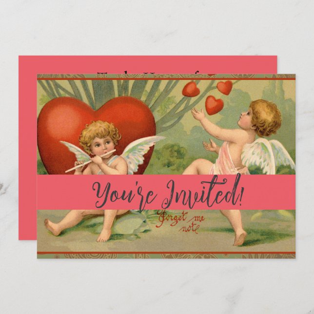 Invitación Los Cupidos de San Valentín aman la antigua cosech (Anverso / Reverso)