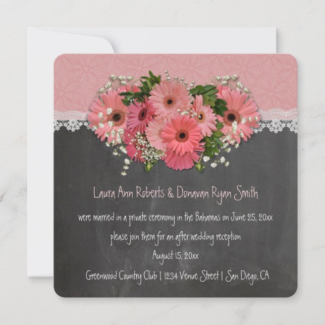 Invitación Los Daisies Rosados Sólo La Recepción De Chalkboar (Anverso)