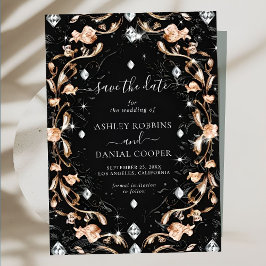 Invitación Los diamantes florales negros de lujo ahorran la f