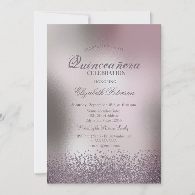 Invitación Los diamantes modernos Subió la Quinceañera metáli (Anverso)