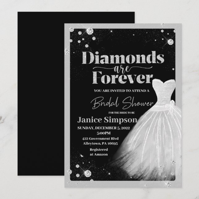 Invitación Los diamantes negros y plateados son para siempre  (Anverso / Reverso)