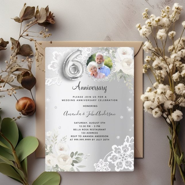 Invitación Los diamantes plateados florales aniversario 60 bo (Subido por el creador)