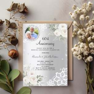 Invitación Los diamantes plateados florales aniversario 60 bo