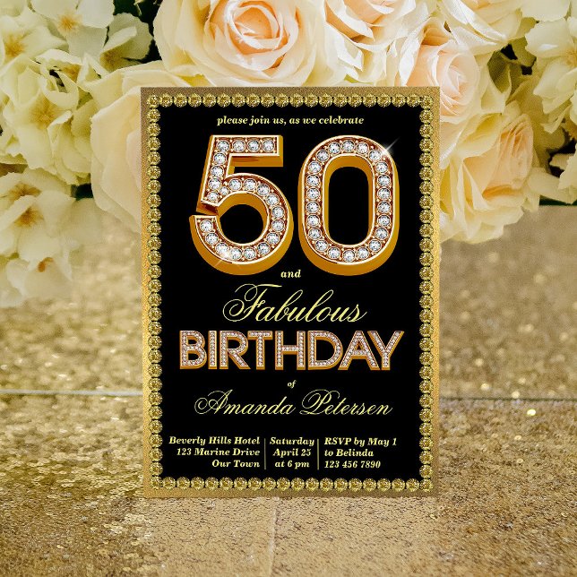 Invitación Los diamantes que brillan en negro y oro cumplen 5 (Subido por el creador)