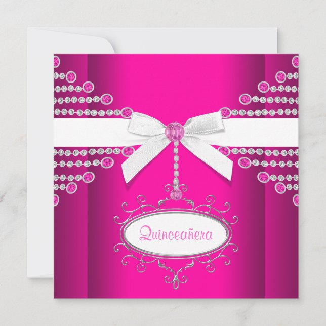 Invitación Los diamantes se doblan rosa caliente Quinceanera (Anverso)
