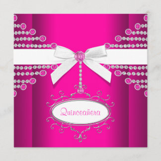 Invitación Los diamantes se doblan rosa caliente Quinceanera