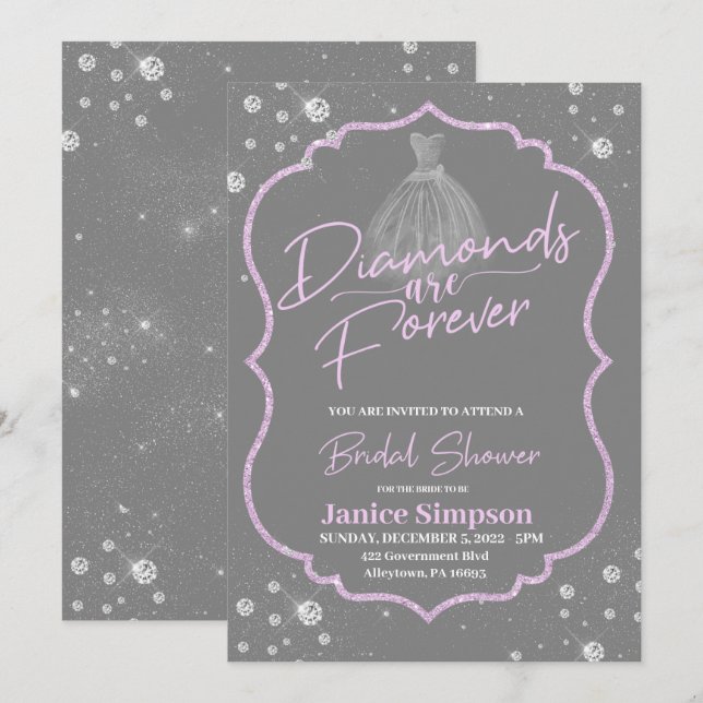 Invitación Los diamantes son para siempre una ducha de novia  (Anverso / Reverso)