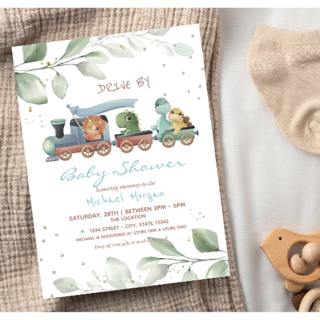 Invitación Los Dinosaurios De Tren Conducen Por Baby Shower (Subido por el creador)