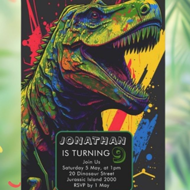 Invitación los dinosaurios en el camino del buen momento (Unleash your creativity with our Colorful Street Art Dinosaur Invitation! )