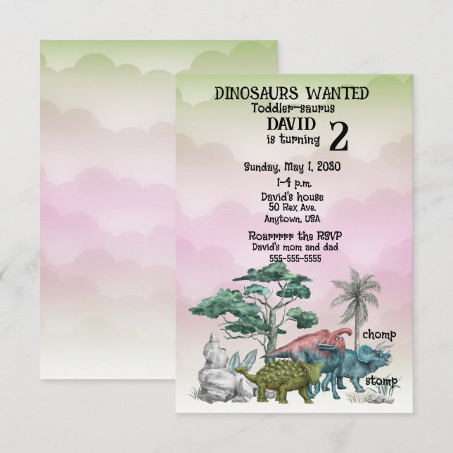 Invitación Los Dinosaurios Querían El Segundo Niño. Invitació (Anverso / Reverso)