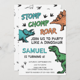 Invitación Los dinosaurios Stomp Chomp Roar Fiesta de Cumplea