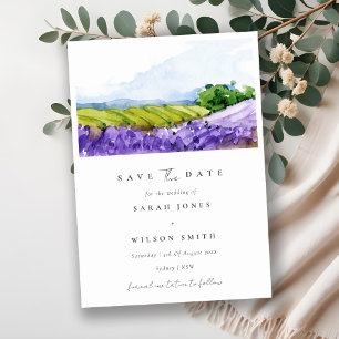 Invitación Los Elegantes Campos De Lavanda De Acuarela Ahorra