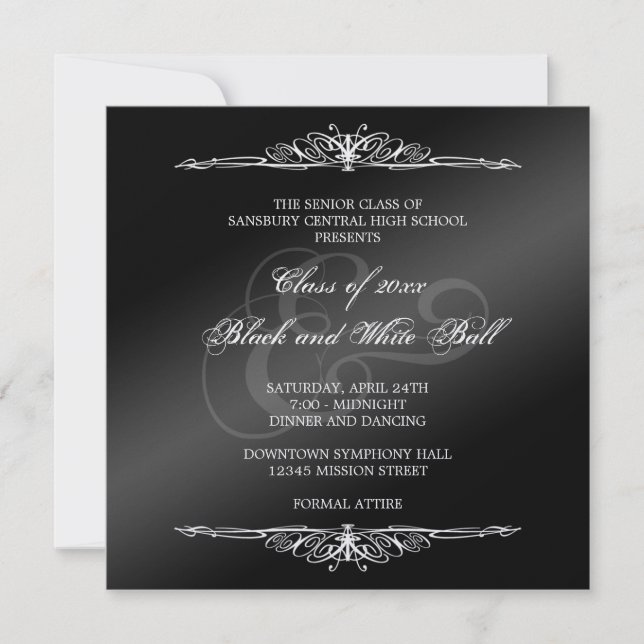 Invitación Los formales blancos negros bailan baile prom. cua (Anverso)