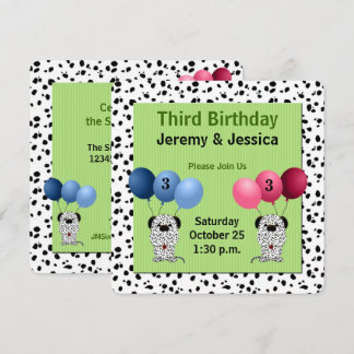 Invitación Los gemelos 3er cumpleaños Fiesta Verde con dálmat