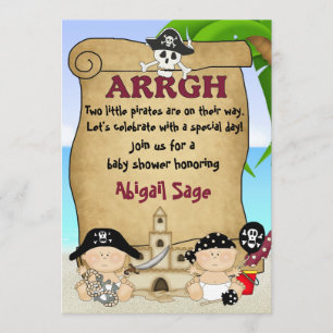 Invitación Los gemelos acarician a los pequeños piratas y los